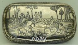Antique Imperial Russian silver, Niello engraved silver tobacco snuff box c1888