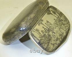 Antique Imperial Russian silver, Niello engraved silver tobacco snuff box c1888