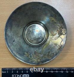 Antique Imperial Sterling Silver 84 Saucer Gilding Russian Dish Floral Rare Old