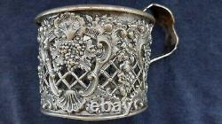 Antique Imperial Tsarism Glass Tea Cup Holder Silvered WARSZAWA Fraget Marked
