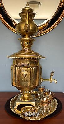 Antique Large 23 Pc. Imperial Russian Brass Samovar 1904 WithTray