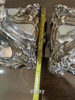 Antique PAIR Russian Imperial Silver Candleholder Lamps 25 TALL Grapes