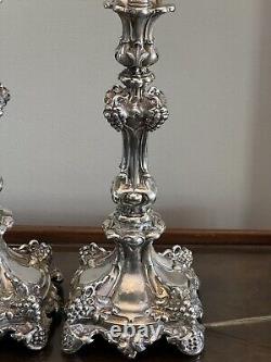 Antique PAIR Russian Imperial Silver Candleholder Lamps 25 TALL Grapes