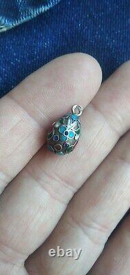 Antique Pendant Silver 84, Enamel, Faberge egg, Tsarist Russia Rare! Video