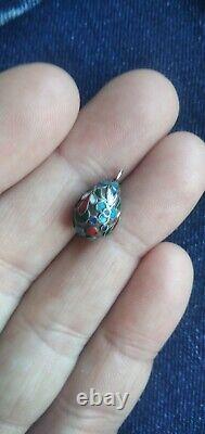 Antique Pendant Silver 84, Enamel, Faberge egg, Tsarist Russia Rare! Video