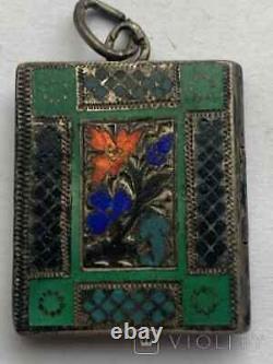 Antique Pendant Silver 875 Enamel Flowers Russian Imperial Collector Rare 20th