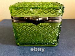 Antique Pressed Green Glass Tea Caddy Box, Wissotsky Imperial Russia, C. 1900