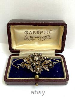 Antique Rare Imperial Russian Faberge 14 Gold 56 Diamond Brooch