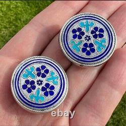 Antique Russian 84 Silver Enamel Cufflinks for Men, Imperial Blue, Hallmarked