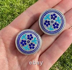 Antique Russian 84 Silver Enamel Cufflinks for Men, Imperial Blue, Hallmarked