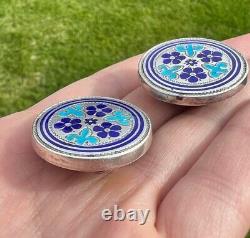 Antique Russian 84 Silver Enamel Cufflinks for Men, Imperial Blue, Hallmarked