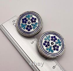 Antique Russian 84 Silver Enamel Cufflinks for Men, Imperial Blue, Hallmarked