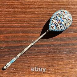 Antique Russian 84 Silver Enamel Imperial Spoon Marked HA Circa 1890