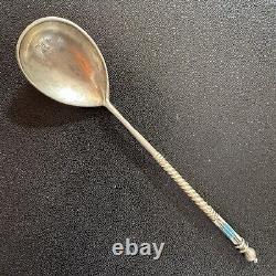 Antique Russian 84 Silver Enamel Imperial Spoon Marked HA Circa 1890