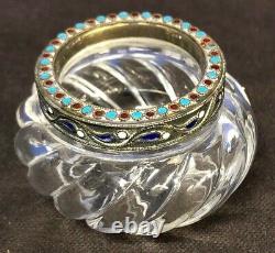 Antique Russian Baccarat Small Glass Vase & Imperial Silver 875 Enameled