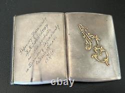 Antique Russian Cigarette Silver 84 Case 750 Gold Mongram & Ruby Engraved 1911