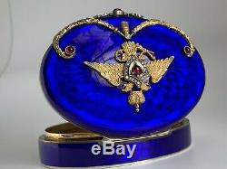 Antique Russian Faberge Silver Royal Blue Guilloche Enamel Diamonds Large Box