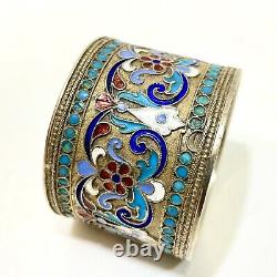 Antique Russian Imperial 84 Silver Enamel Napkin Ring