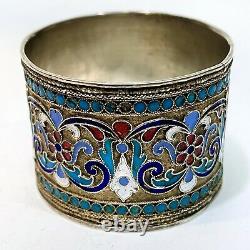 Antique Russian Imperial 84 Silver Enamel Napkin Ring