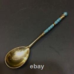 Antique Russian Imperial 84 Silver Enamel Spoon
