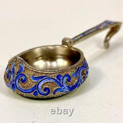 Antique Russian Imperial 84 Silver Gold Wash Enamel Kovsh Spoon Semenova 4