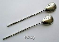 Antique Russian Imperial 84 Solid Silver Niello TWO Tea Spoons Hallmarked
