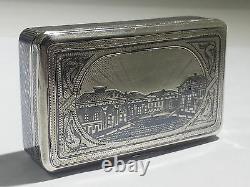 Antique Russian Imperial 840 Gilt Silver & Niello Snuff Box Circa 1886 Moscow
