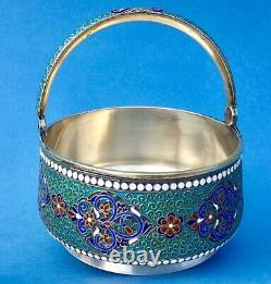 Antique Russian Imperial Cloisonné Silver Enamel Sugar Bowl