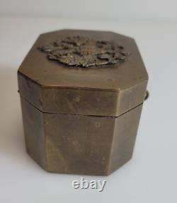 Antique Russian Imperial Double Headed Eagle Embossed Brass and Lined Tea Box