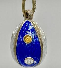 Antique Russian Imperial Filigree Enamel Silver Egg Pendant Charm