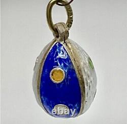 Antique Russian Imperial Filigree Enamel Silver Egg Pendant Charm