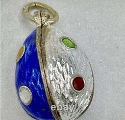 Antique Russian Imperial Filigree Enamel Silver Egg Pendant Charm