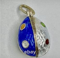 Antique Russian Imperial Filigree Enamel Silver Egg Pendant Charm