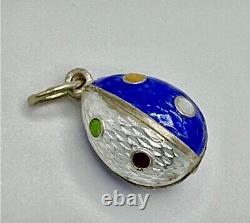 Antique Russian Imperial Filigree Enamel Silver Egg Pendant Charm