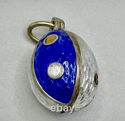 Antique Russian Imperial Filigree Enamel Silver Egg Pendant Charm