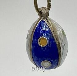 Antique Russian Imperial Filigree Enamel Silver Egg Pendant Charm