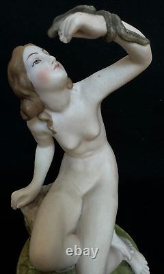 Antique Russian Imperial Gardner Porcelain Factory Figurine of an Eve & Serpent