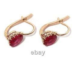 Antique Russian Imperial Gold 56 Spool Gold With Rubies Women's Earrings 3 gr