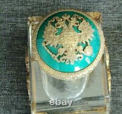 Antique Russian Imperial Jeweled Silver Gilt And Enameled Inkwell By Grachev
