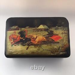 Antique Russian Imperial Lacquer Snuff Box Drunk Bear Riding Wild Horses Charrio