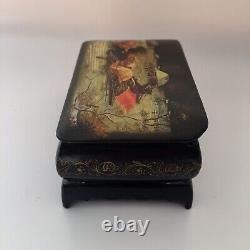 Antique Russian Imperial Lacquer Snuff Box Drunk Bear Riding Wild Horses Charrio