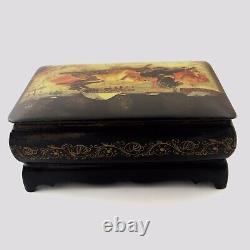 Antique Russian Imperial Lacquer Snuff Box Drunk Bear Riding Wild Horses Charrio