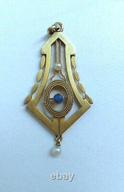 Antique Russian Imperial Pendant Gold 56 (14ct) Natural Sapphire 1890 PETERSBURG