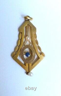 Antique Russian Imperial Pendant Gold 56 (14ct) Natural Sapphire 1890 PETERSBURG