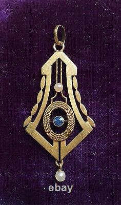 Antique Russian Imperial Pendant Gold 56 (14ct) Natural Sapphire 1890 PETERSBURG