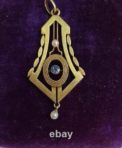 Antique Russian Imperial Pendant Gold 56 (14ct) Natural Sapphire 1890 PETERSBURG