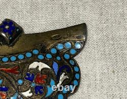 Antique Russian Imperial Period Cloisonné and Silver Gilt Belt Buckle