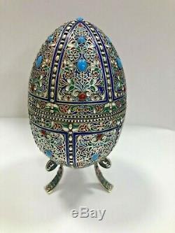 Antique Russian Imperial Silver 84 Cloisonne Enamel Easter Egg Hallmarks 84