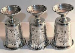 Antique Russian Imperial Silver 84 Set Of 3 Identical Beautiful Kiddush Cups