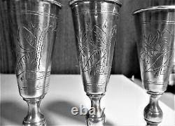 Antique Russian Imperial Silver 84 Set Of 3 Identical Beautiful Kiddush Cups